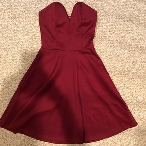 Tobi Burgundy Strapless Skater Dress